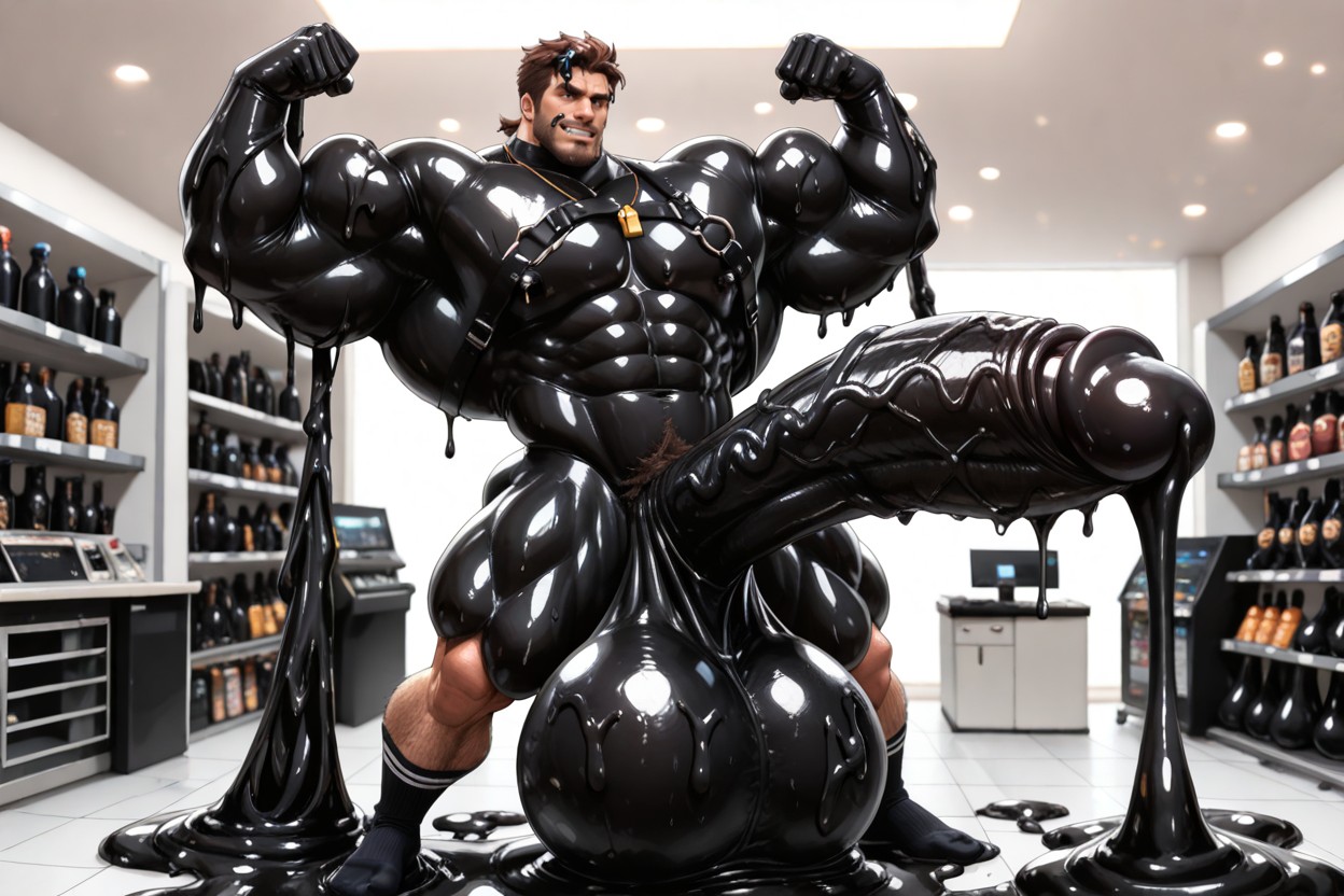 Hyper Black Slime On Biceps, Adult Toy Store, Oversized Hyper Gigantic Penis AI Gay Porn