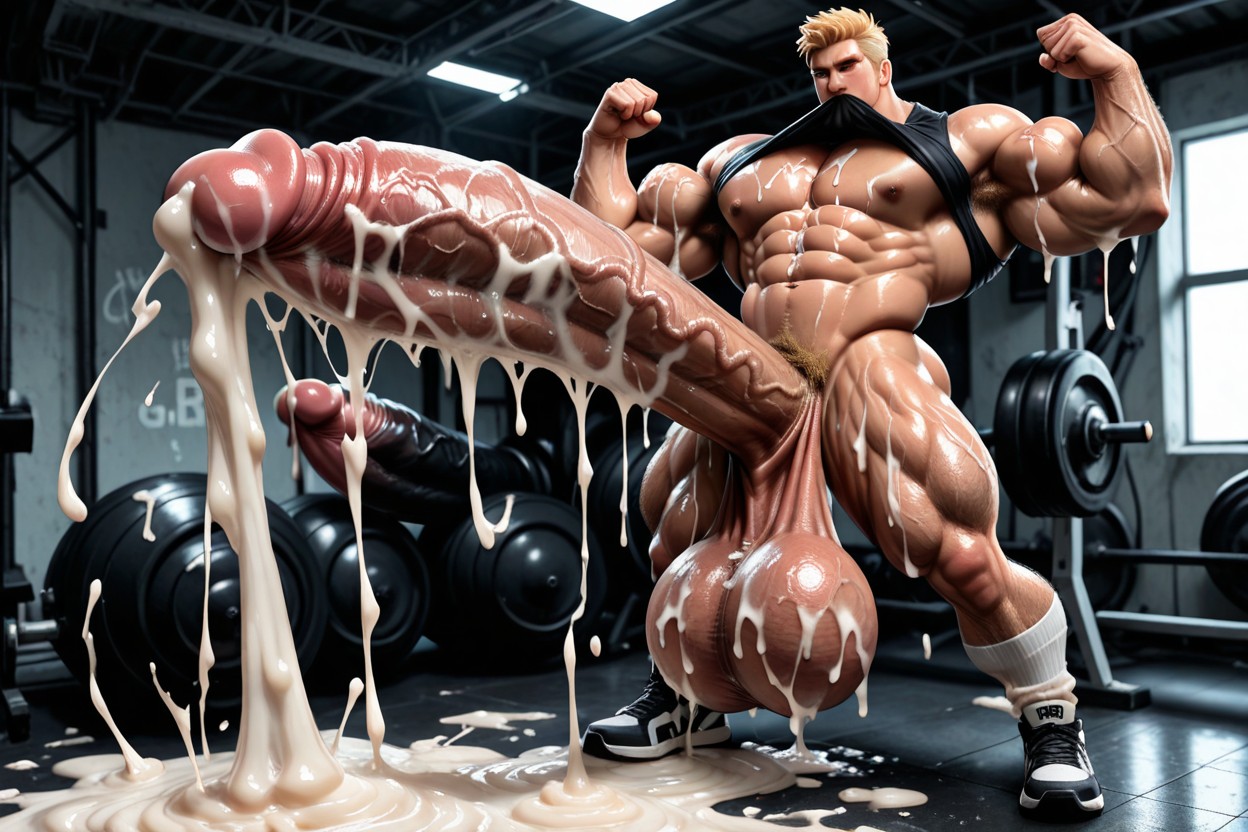 Gigantic Fully Erect Penis, Hyper Cum, Cum Spraying Everywhere AI Gay Porn