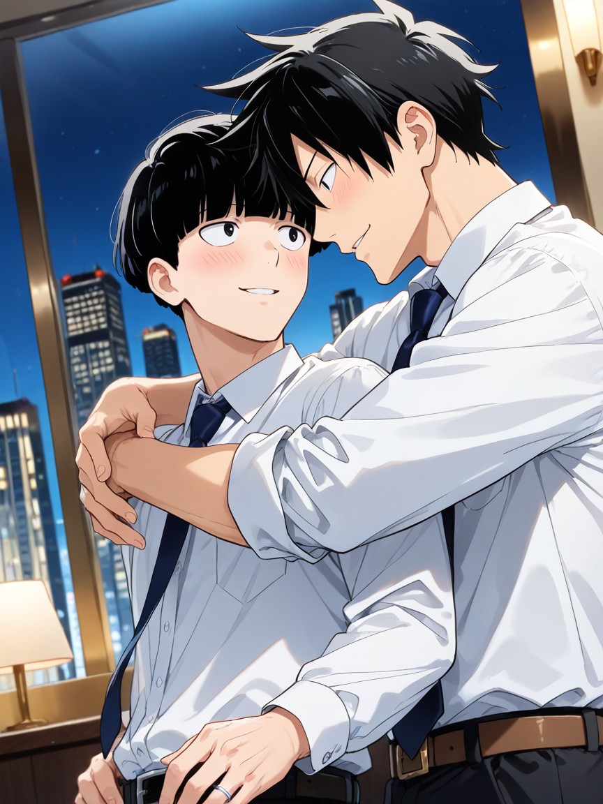 Joyful, Facing Down, Clothed AI Gay Porn