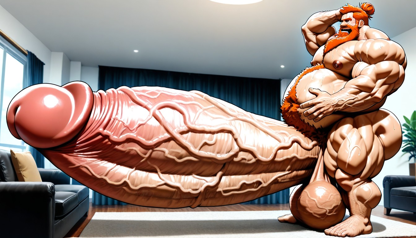 Hyper Gigantic Macro Penis, Gigantic Hyper Penis Wider Than His Own Body, Big Fat Belly AI Gay Porn