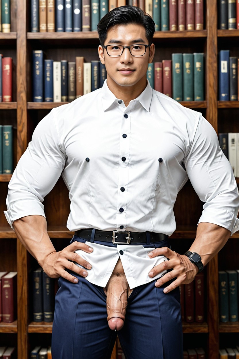 Black Hair, Round Face, Standing AI Gay Porn