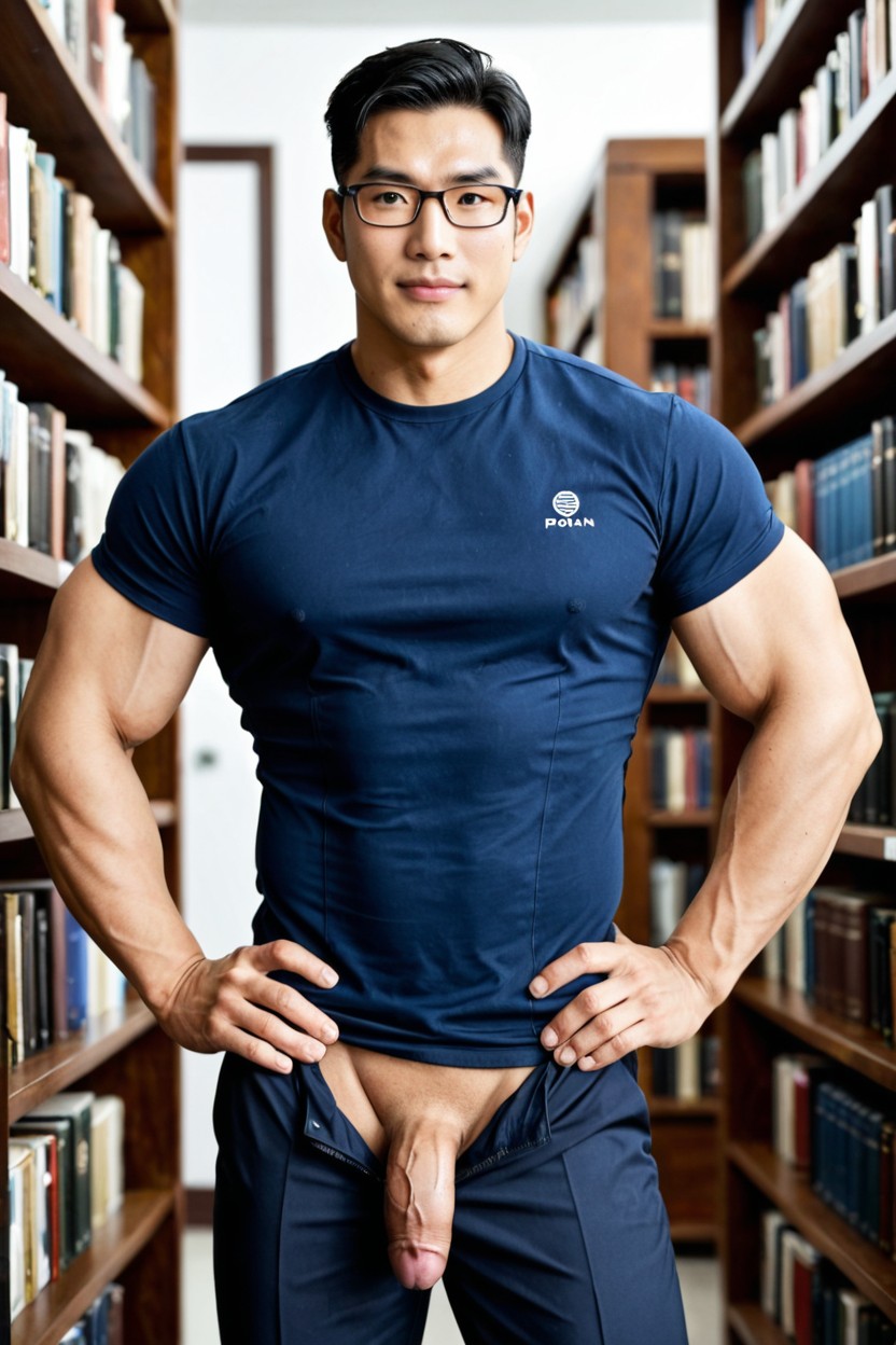 Wearing A Fitted Polo Shirt, With Moyen Uncut Dick Out Of Hole On The Pant, Polished And Professional Appearance AI Gay Porn