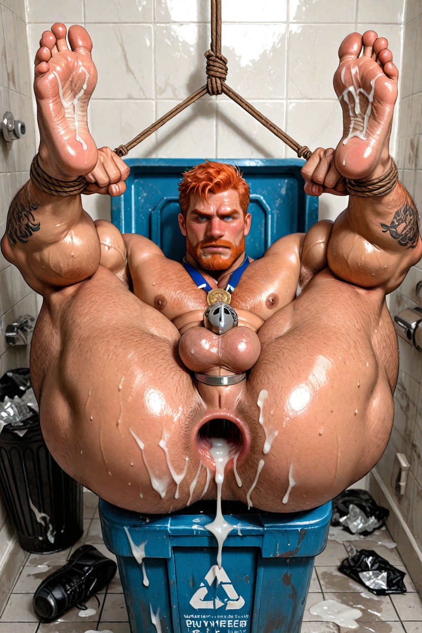 Gaping Asshole, Curled Toes, Bearded AI Gay Porn