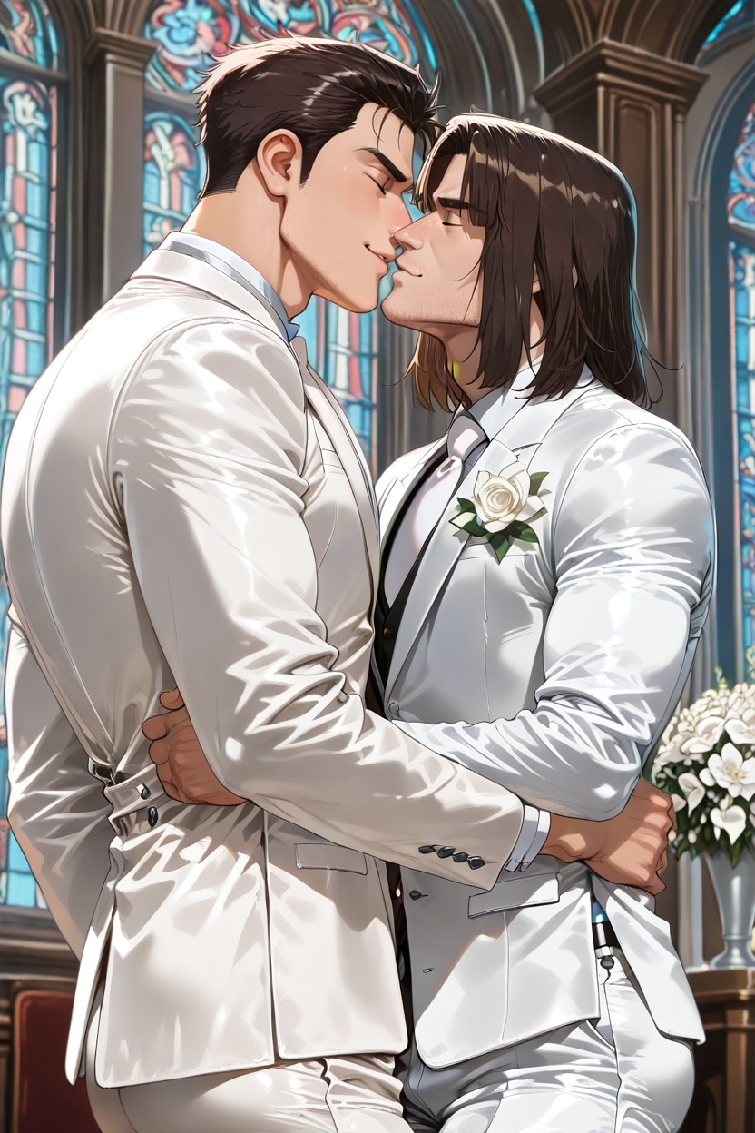 Center Part Bangs, Japanese Guy, Inpainting Is Prohibited AI Gay Porn