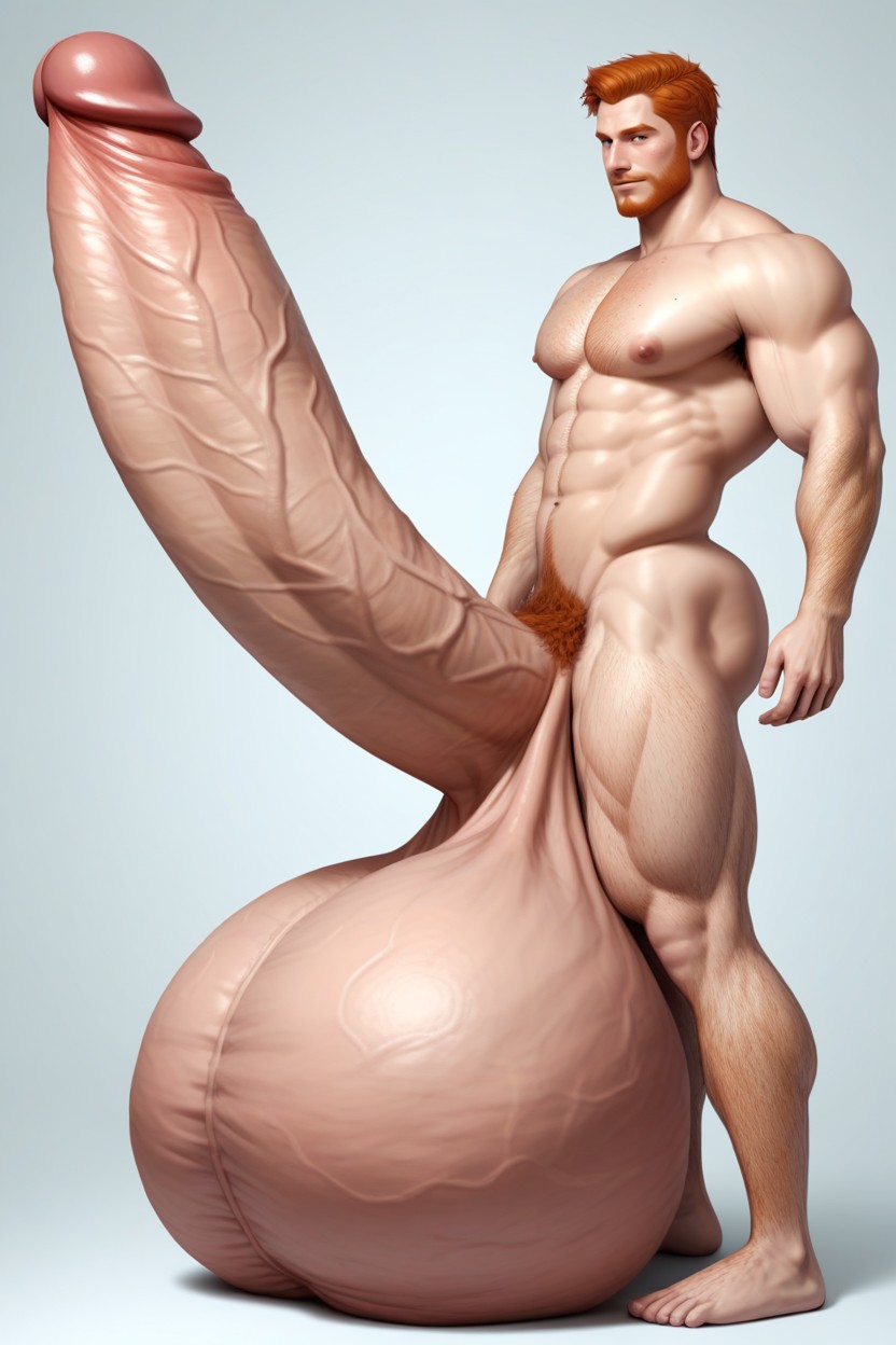 Hyper Massive Balls, Side View, Massive Oversized Hyper Cock AI Gay Porn