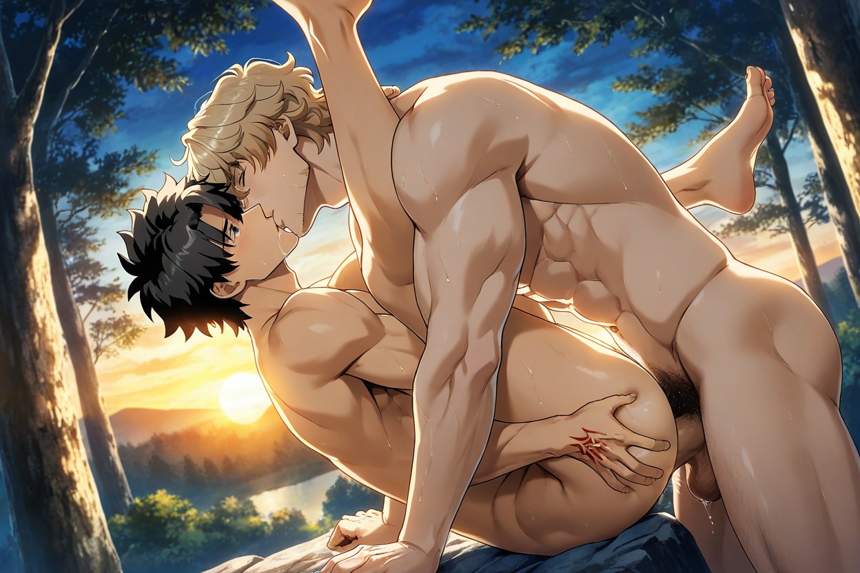 Grabbing Ritsuka's Ass, View From Below, Gawain Fit Male Body Type AI Gay Porn