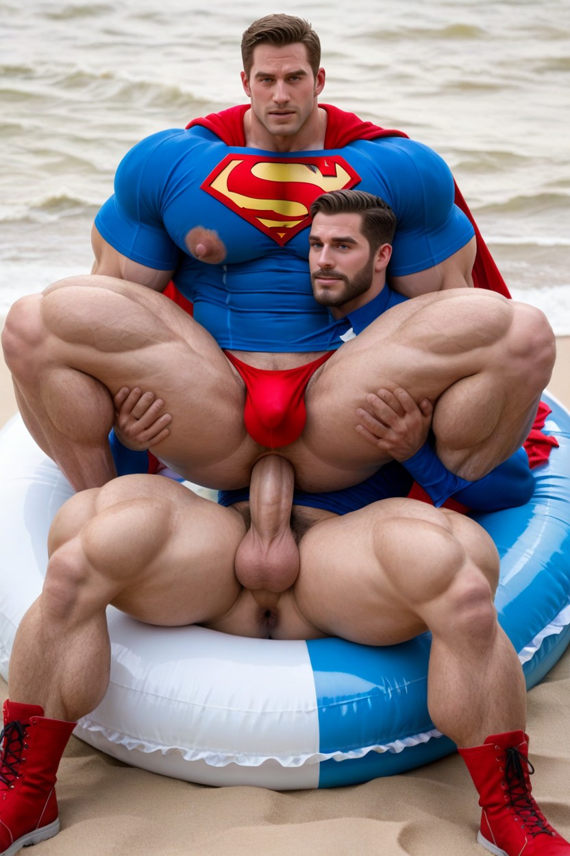 Both Men Sitting Facing Each Other With Intertwined Legs, Medium, Massive Muscles AI Gay Porn