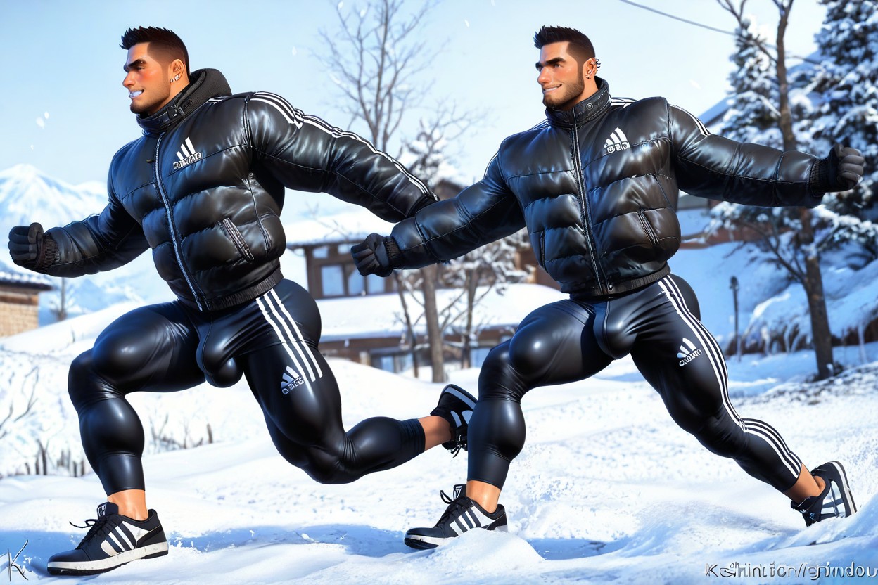 Luscious Mesomorph, Male Black Buzzer Hair Or Crew Jaw Beardadidas Black Lycra Leggings, Two Men AI Gay Porn