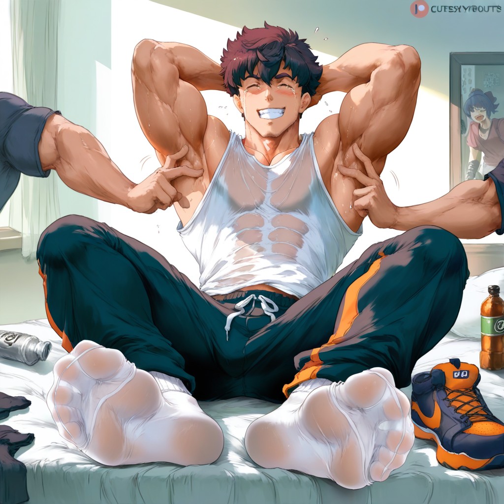 First Person Jock, Hands Tickling His Armpits, Big Feet AI Gay Porn