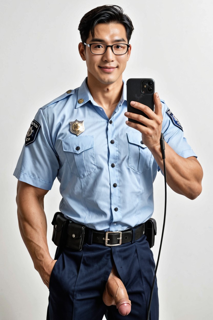 Photorealistic, Calvo, Holding A Gun In The Right Hand Porno gay IA