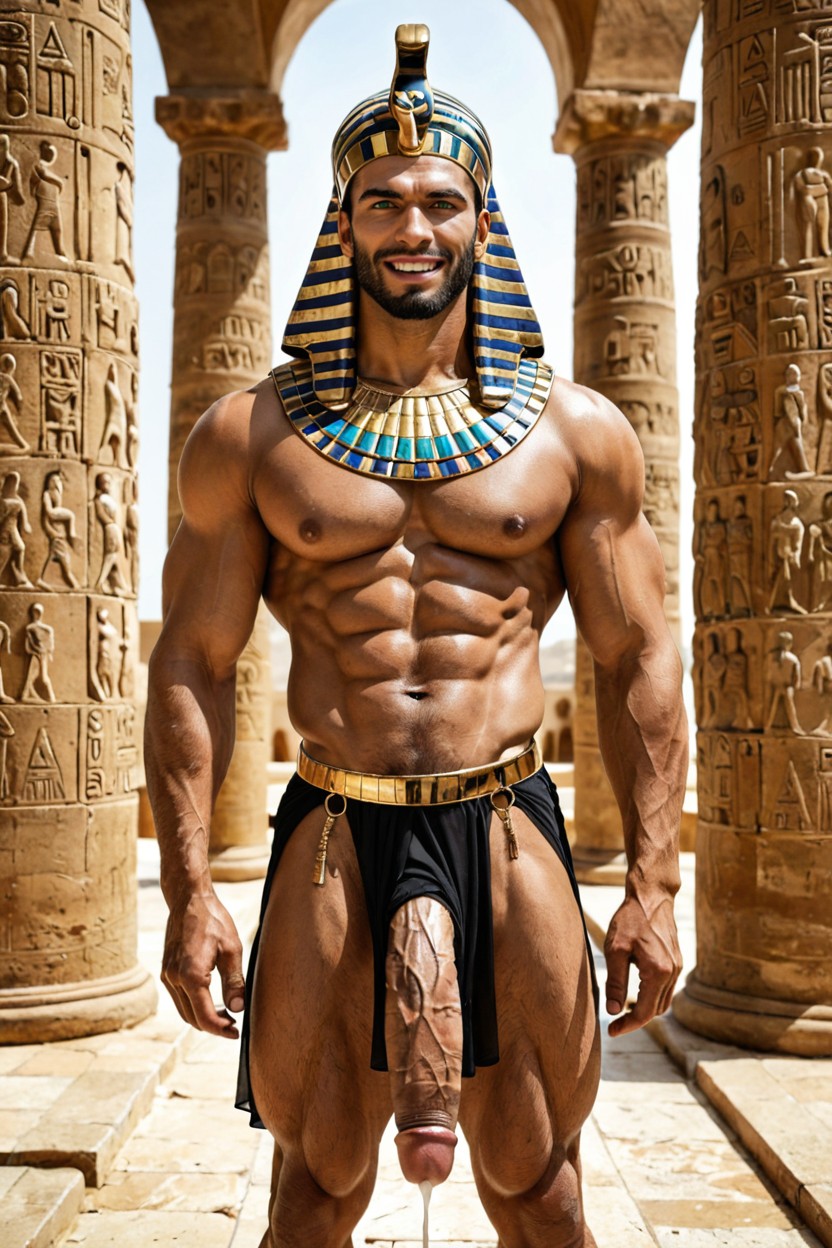 In Egyptian Palace, Fully Erect Cock, 1 Person AI Gay Porn