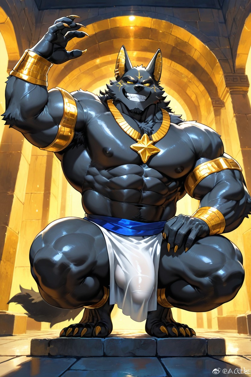 Werewolf, Muscular Tail, Crouching Pose Porno gay IA