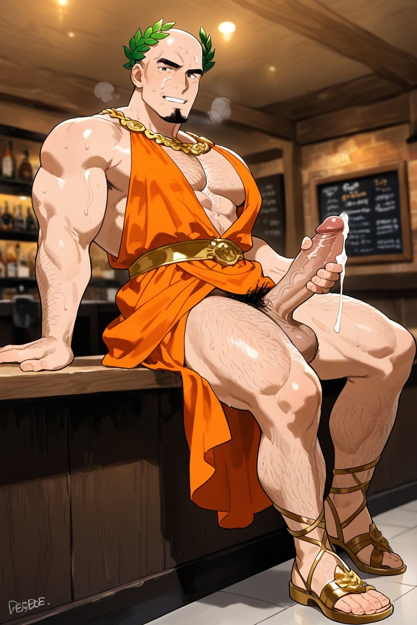 Thick Thighs, Upright Erected Cock, Bald Man AI Gay Porn