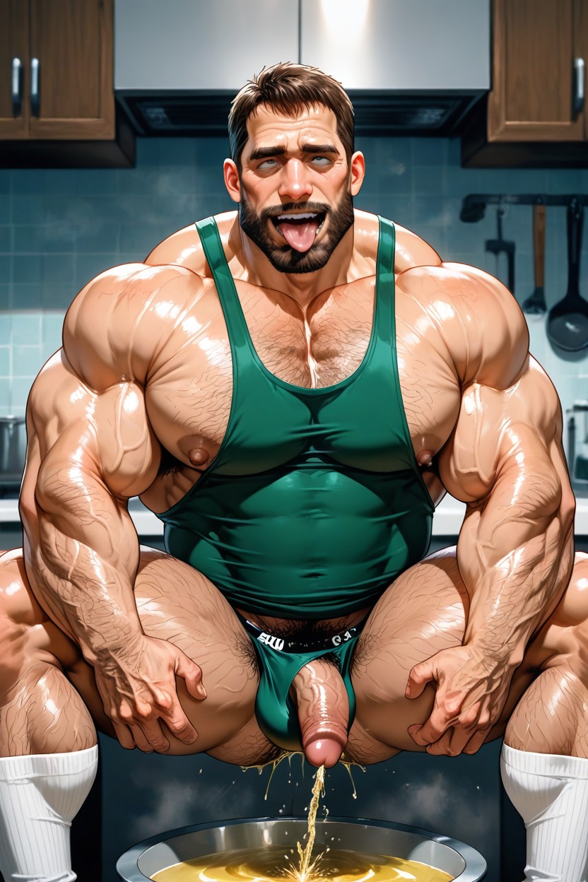 Exposed Chest Muscles, Gigantic Circular Niples, Pequeño Porno gay IA