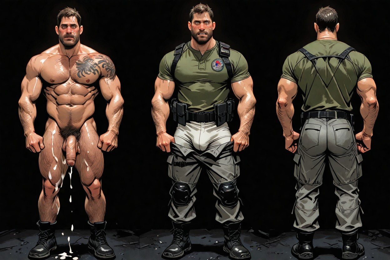 Simple Black Background, Simple Background, Muscular AI Gay Porn