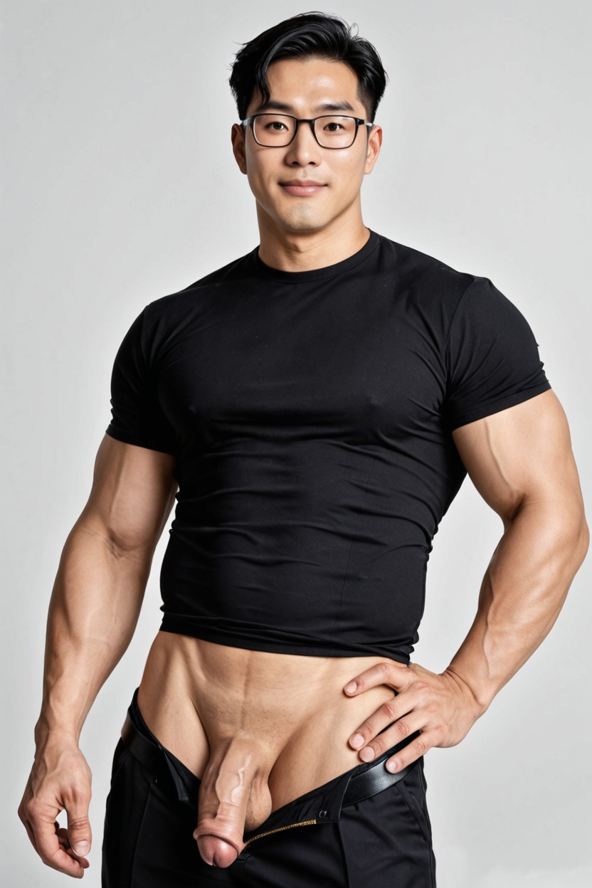 Black Hair, Massive Build, Confident Smirk On His Fair-skinned Face AI Gay Porn