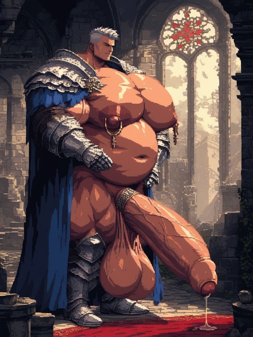 Messy Hair, Hyper Genitals, Hyper Muscular Bara Body AI Gay Porn