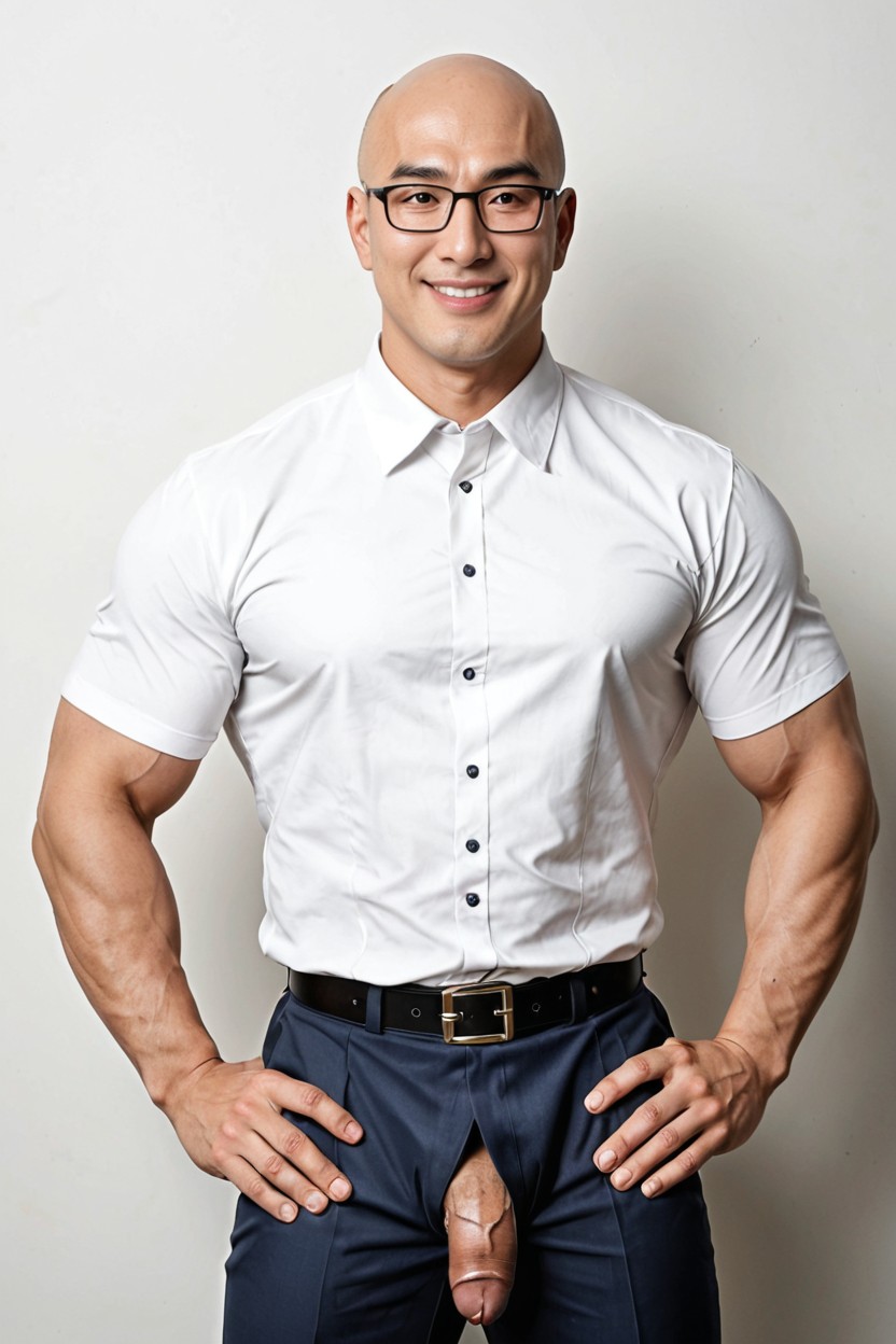 Only The Model And Plain White Background, Hands On Hips, Studio Photography AI Gay Porn
