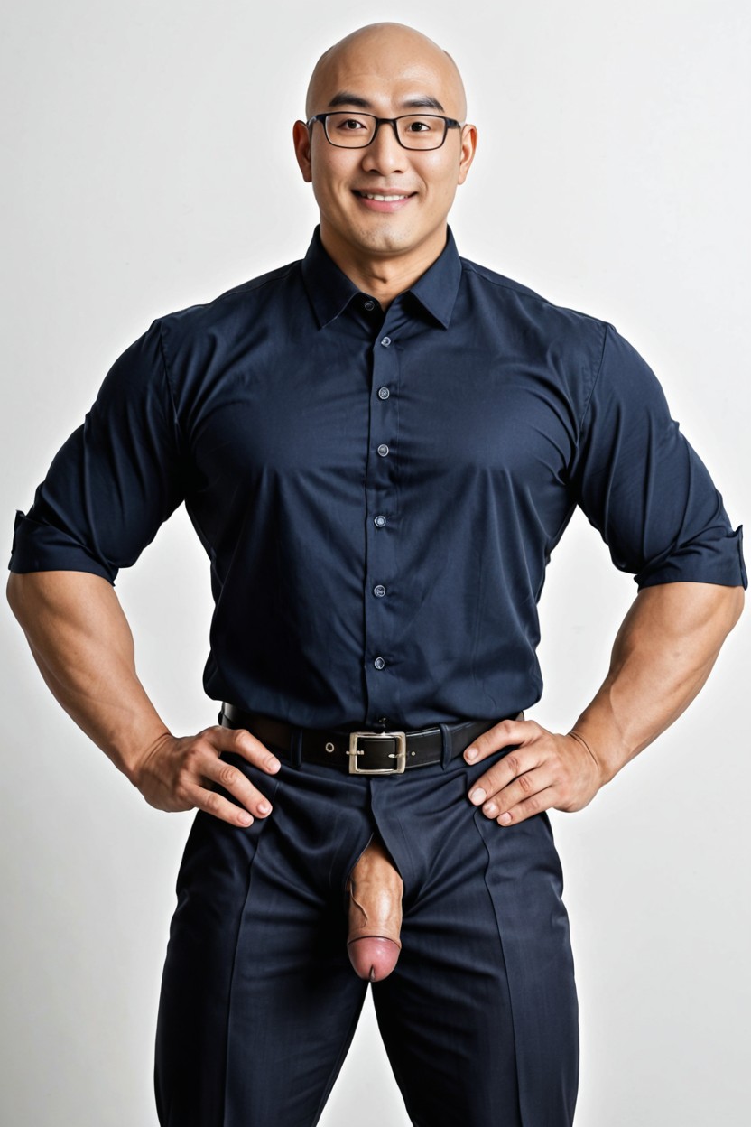 Non-prescription Glasses, Seamless White Studio Backdrop, Flaccid Penis AI Gay Porn