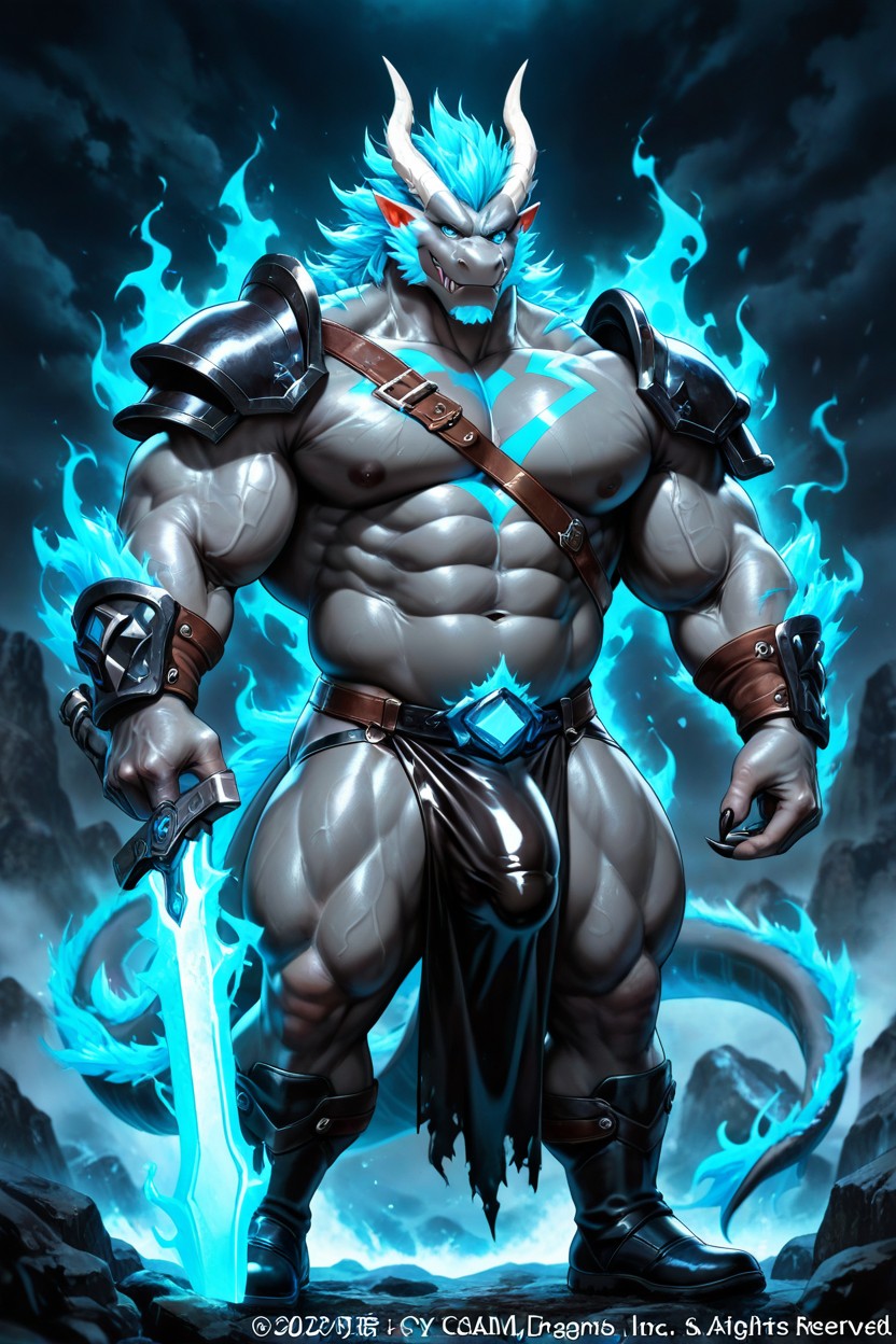 Blue Energy Aura, Dark Bracers, High Detail AI Gay Porn