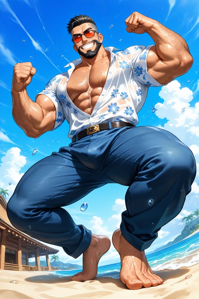 Blue Sky With Clouds, Large Bicep, Hairy AI Gay Porn