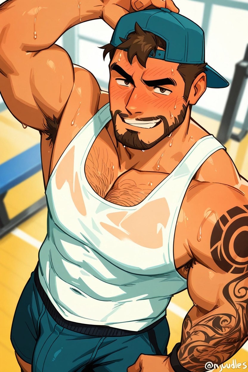 Top Down, Dynamic Angle Wet Tanktop, Bangs AI Gay Porn