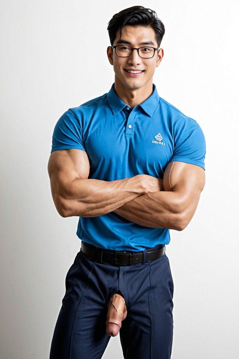 Relaxed Shoulders, Front View, Seamless White Studio Backdrop AI Gay Porn