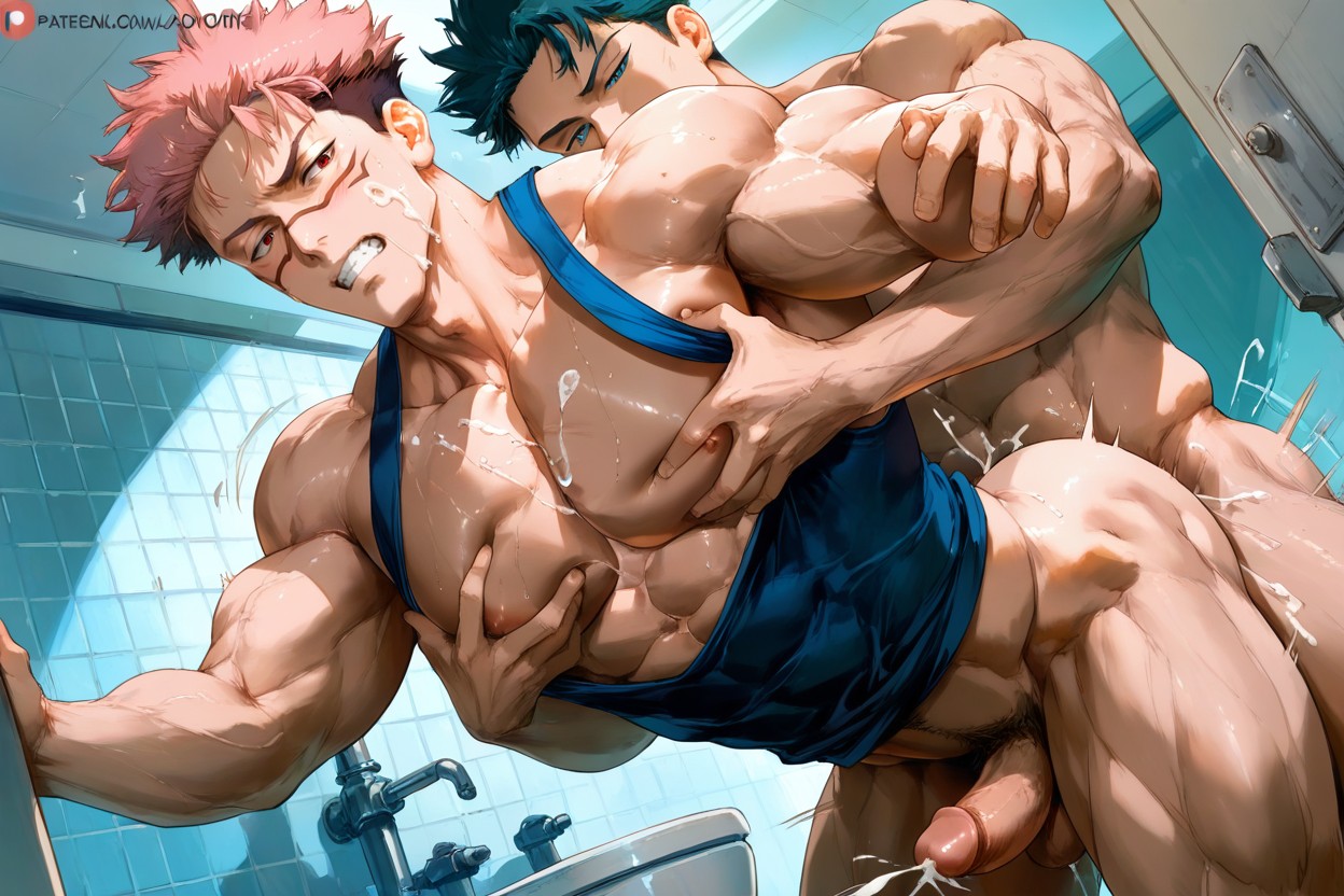 People Outside, Muscular, Chest Squeezing AI Gay Porn