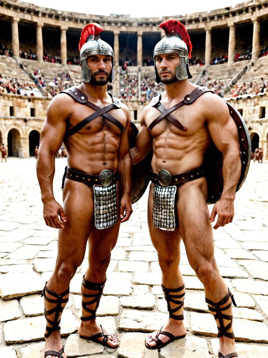 Strapy Leather Harness, Dynamic Background Many People Around, Ancient Roman Colosseum Porno gay IA