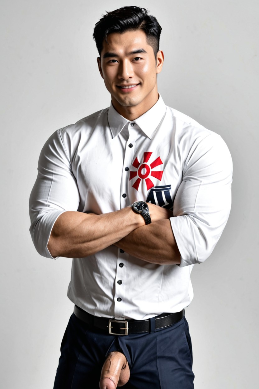 Front View, Pose Standing Upright, Classic Polo Collar AI Gay Porn