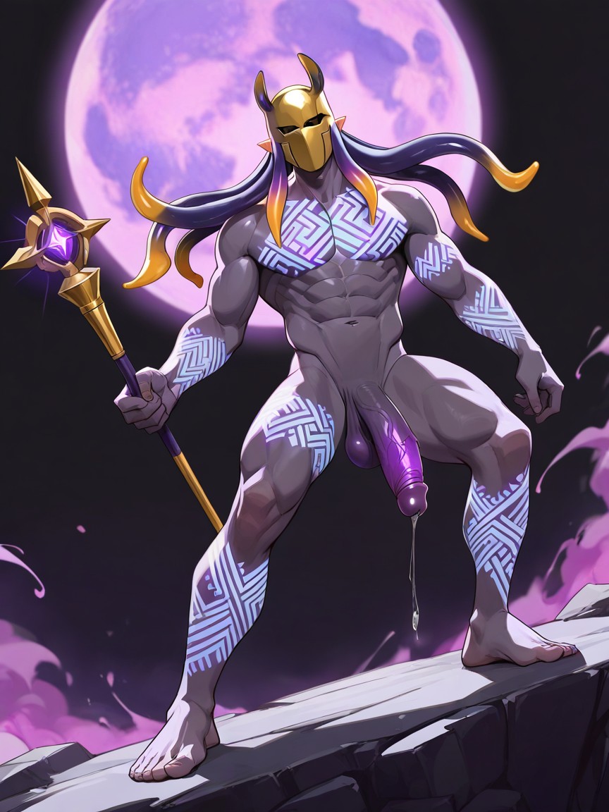 Fit, Purple Tentacle Hair, 1 Person AI Gay Porn