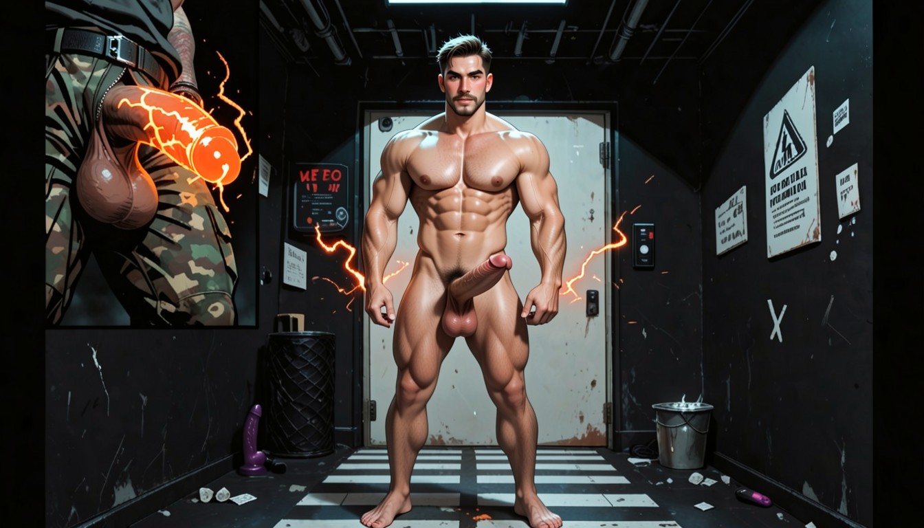 Blushing, Army T-shirt, Big Muscles AI Gay Porn