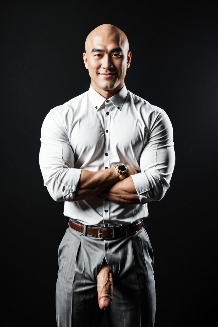 An Extremely Korean Man, Shaved Head, Wristwatch AI Gay Porn