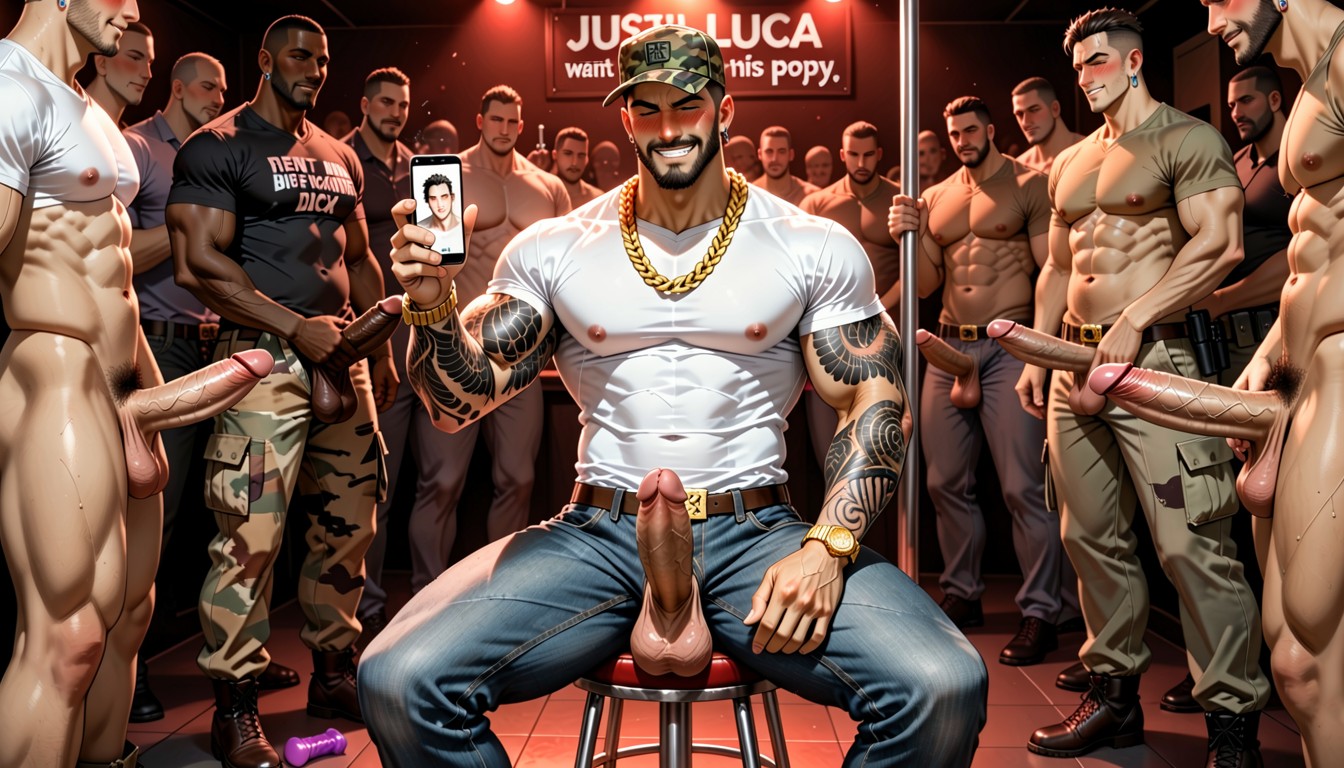 20+, Text On Floor 'beg Luca', Military AI Gay Porn