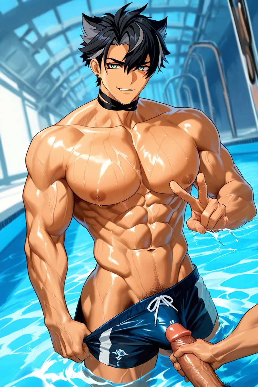 Smallcircumference Waist, Extrem V Shape Body Form, Wriothesley From Genshin Impact AI Gay Porn