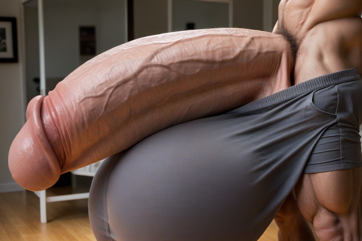 Underwear Fabric Straining From Gigantic Boner, Side View, Close Up Of Cock AI Gay Porn