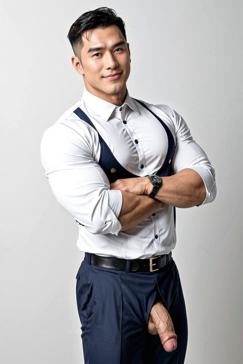 Smooth Wrinkle-resistant Fabric, Muscles, Medium Full Shot AI Gay Porn