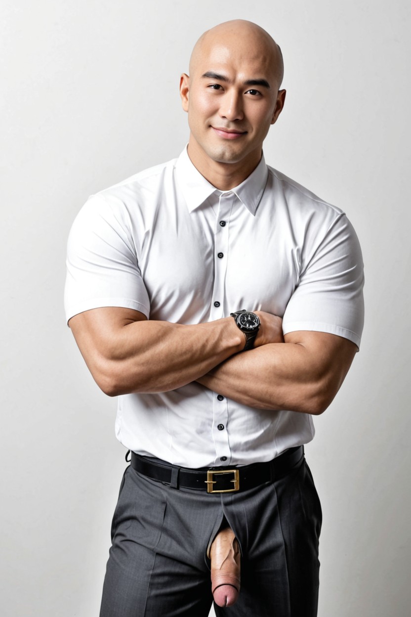 Huge Muscular, Smooth Skin, Only The Model And Plain White Background AI Gay Porn