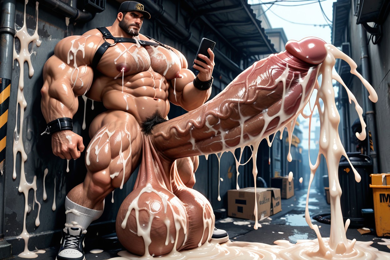 Hyper Cock Longer And Thicker Than Body, Gigantic Growing Uncut Hyper Cock, Long Strands Of Cum AI Gay Porn