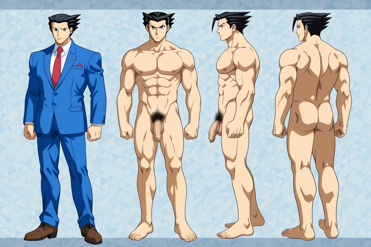 Arms Relaxed, Tall, Phoenix Wright Ace Attorney Game Official Art Style AI Gay Porn