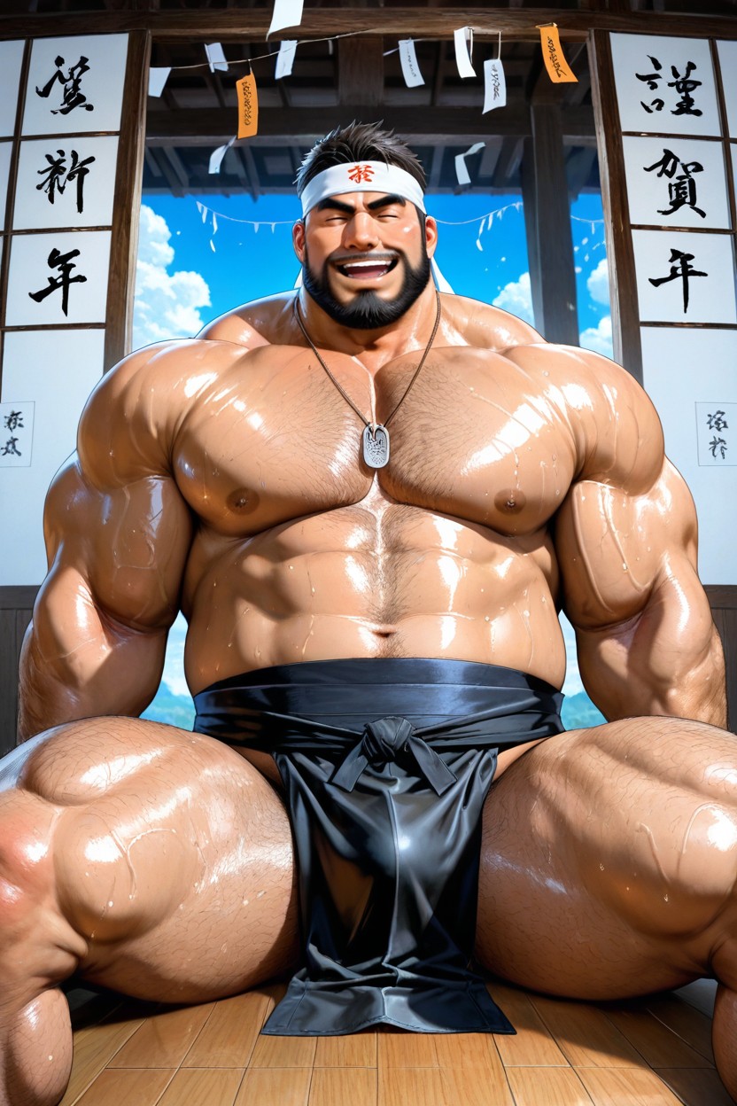 Sliding Paper Doors, Thick Black Beard, Thick Powerful Thighs AI Gay Porn