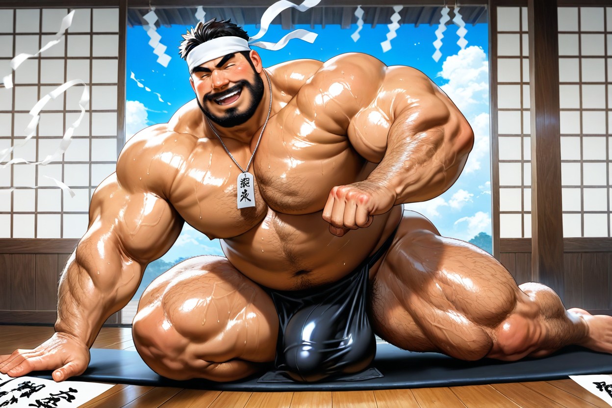 Hunk Muscular Body, Anime Style Illustration, Big Cock Under Loincloth Bulge Porno gay IA
