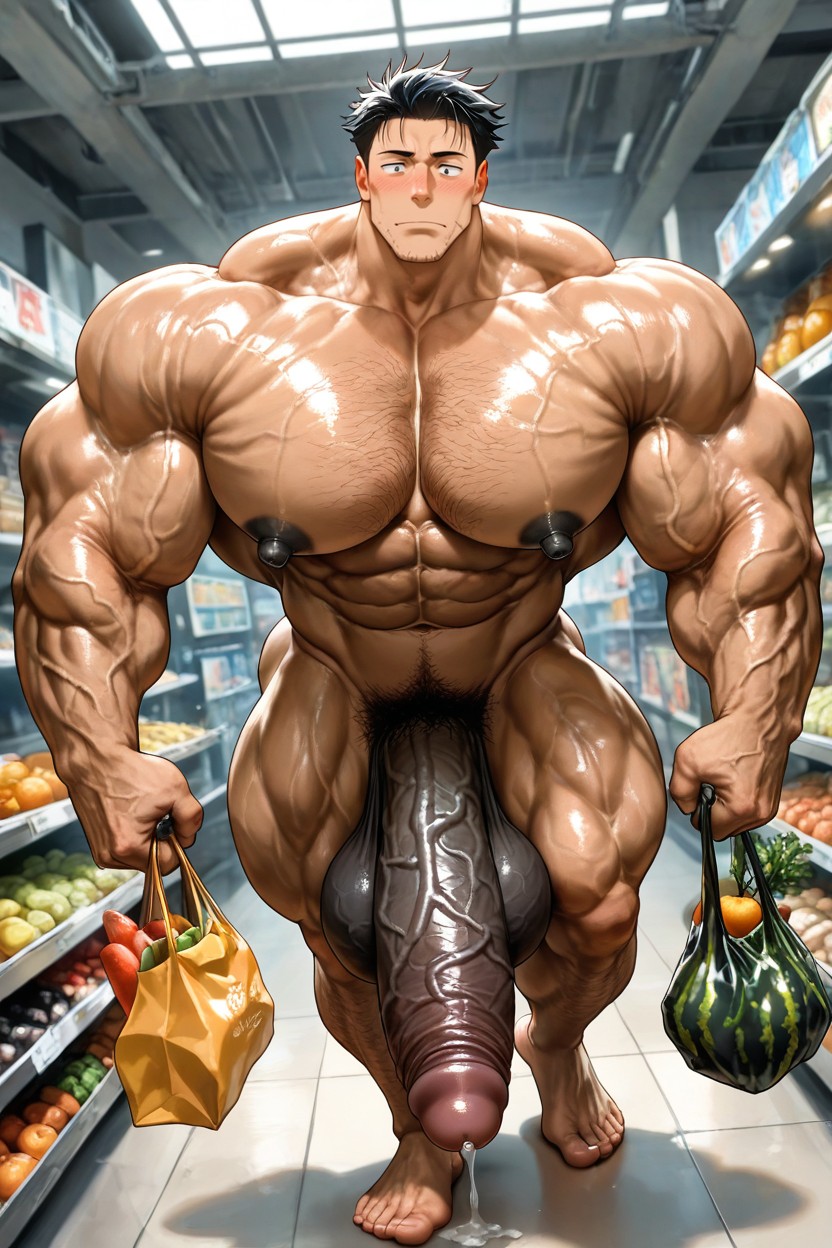 Humind Air Black Penis, Giant Hyper Muscular Bodybuiler Male, Black Nipples AI Gay Porn