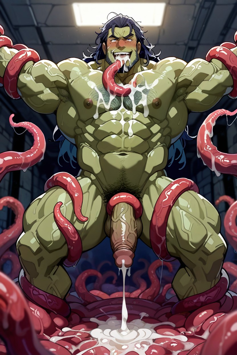 Suspended From Ceiling、long Hair、let Out A War, Big Muscles, Oversized Muscles AI Gay Porn