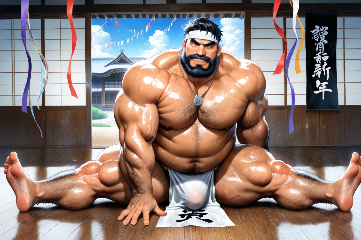 Huge Rounded Shoulders, Heavy Layered Abdominal Muscles, Bright Daylight AI Gay Porn