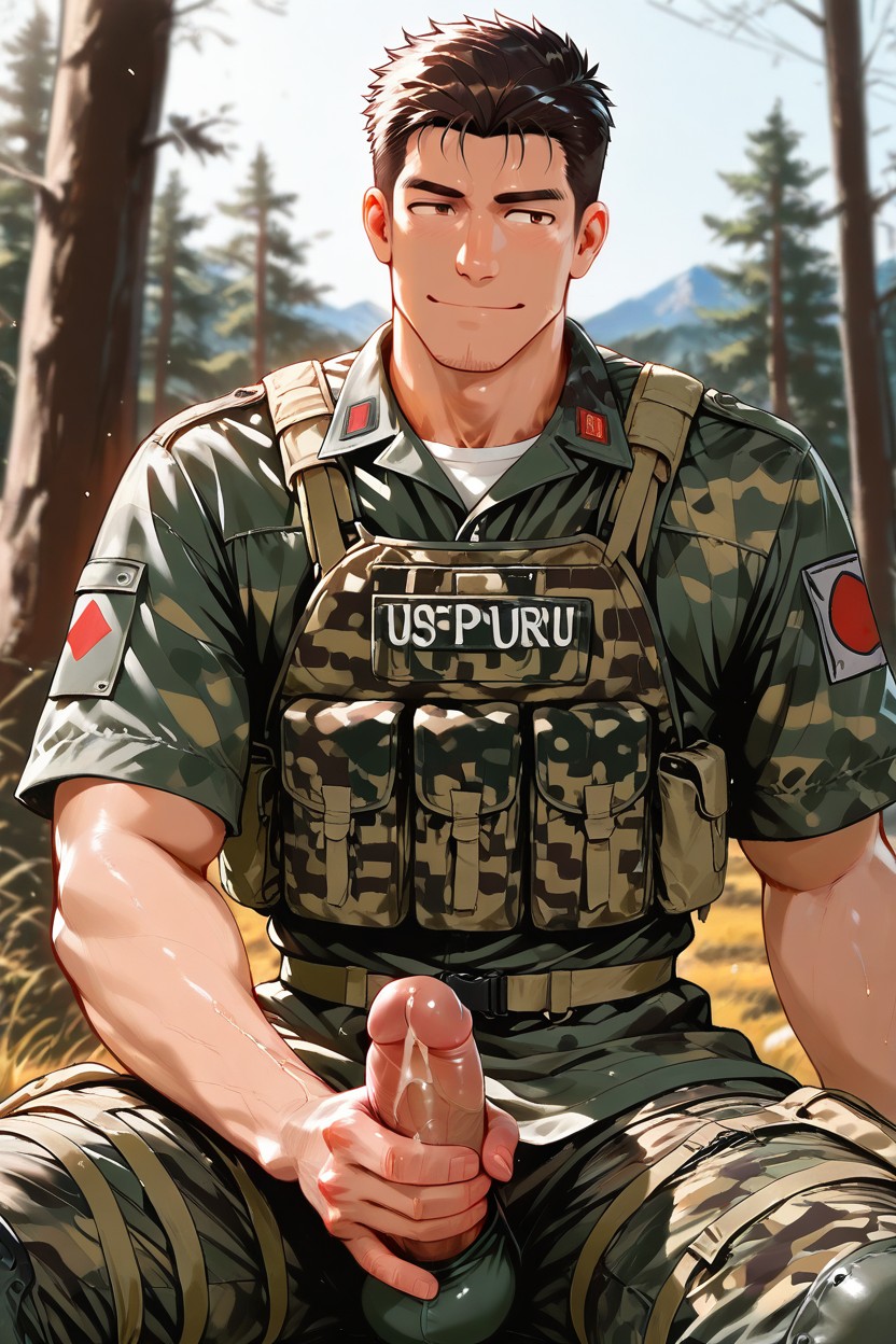 Army Camo Uniform, Male Face Only, Stubble AI Gay Porn