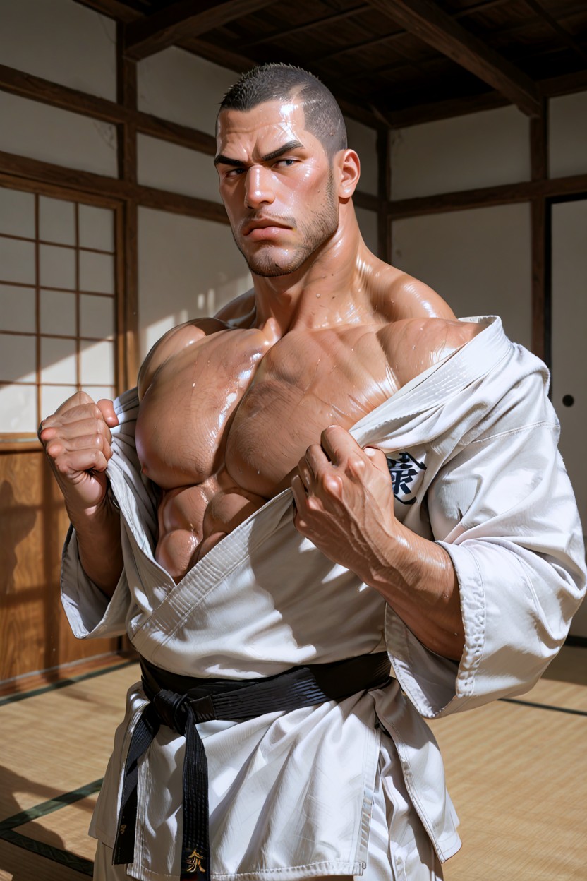 Crisp Air, Fighter Physique, Powerful Muscular Build Porno gay IA