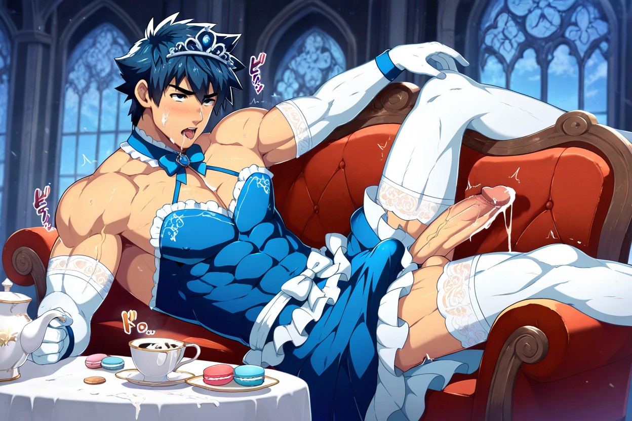 Cumshot, Slightly Curved Upwards Cock, Teatime AI Gay Porn