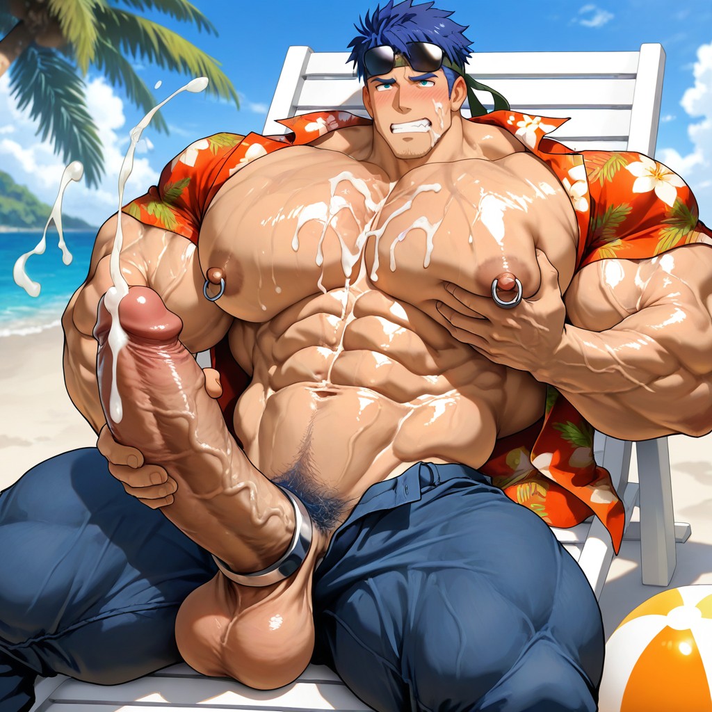 Tall Man, Laying Down In Beach Chair, Masculine AI Gay Porn