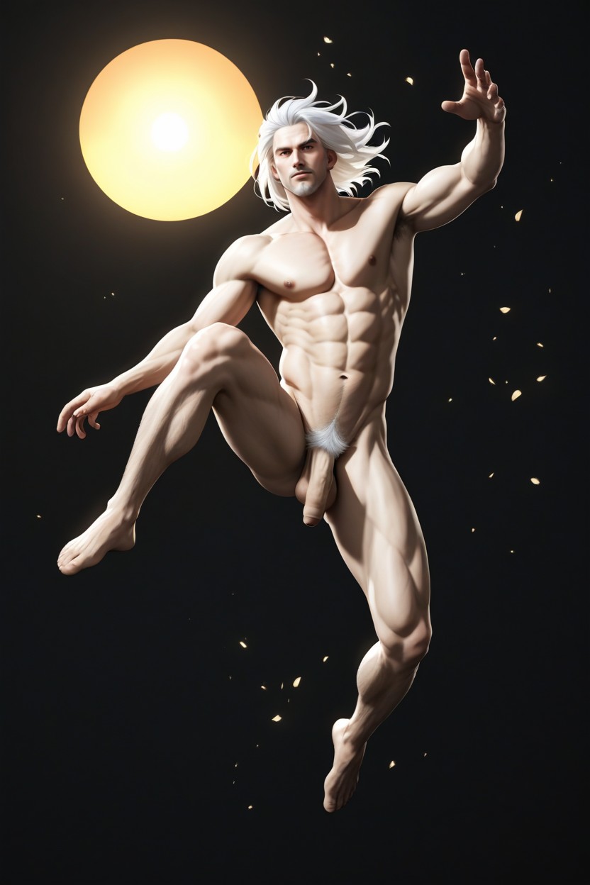 Foreskin, Dynamic Angle, Long White Hair AI Gay Porn
